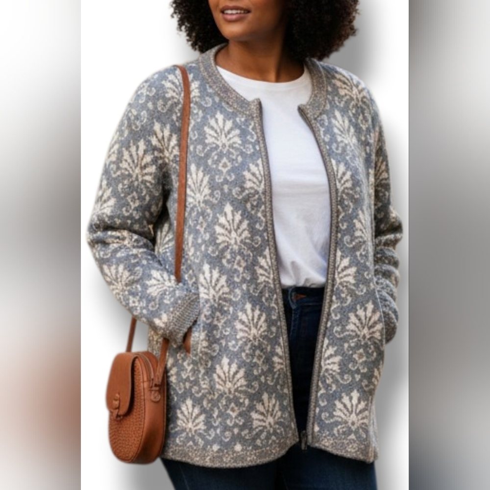 Nordic Traders  Elevated Art-Deco Knit Cardigan Sweater Cotton